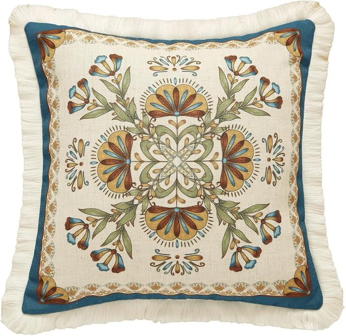 patdrea Designer Vintage Linen Throw Pillow Cover,18"x18"-Wensel B | RusticDecorative Pillow Case with Zipper,Floral Pattern,Cushion Coverfor Couch Living Room Bedroom Sofa