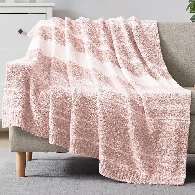 Soft Throw Blanket for Couch-Cozy Reversible Knitted Blankets | Lightweight Warm Fluffy Decor for Women, Mom, Her & Girls, Sofa, Chair, Bed, 50x70in, Pink Stripe
