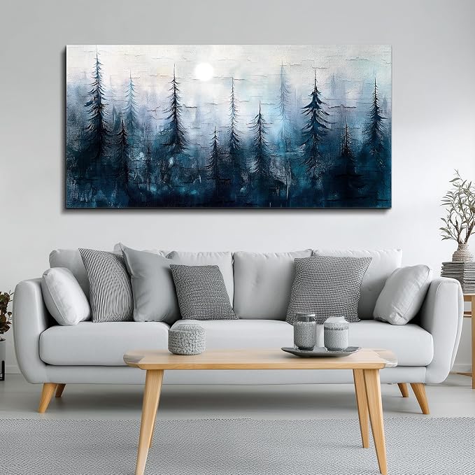 KELIYUAN Large Wall Decor Canvas Painting Wall Art For Living Room Dining Room Decoration Abstract Foggy Forest Landscape Artwork Print Picture For Office Bedroom Modern Home Decor 24x48 Inches