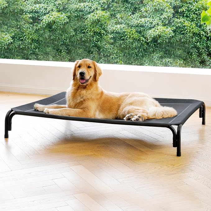 Elevated Dog Bed Outdoor Cooling Raised Cot for XL Dogs, Black 53.9in | Tool-Free Installation; Washable Cooling Breathable Mesh; Anti-Slip Feet; Indoor & Outdoor Use