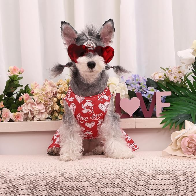 CuteBone Dog Mesh Dress Valentine's Day Puppy Sundress Pet Outfit Summer Fashion for Small Dogs Girl Cat Clothes