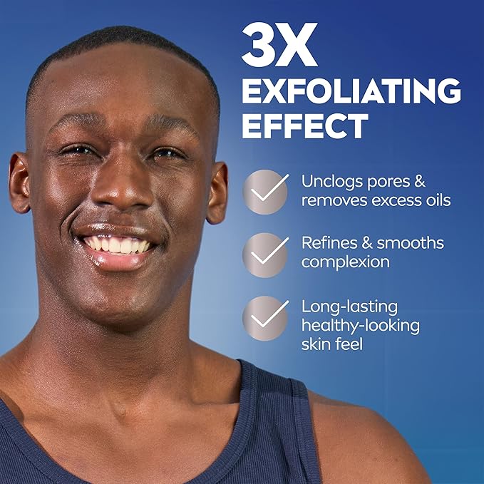 NIVEA MEN Deep Clean Face Wash and Scrub with Natural Charcoal, Exfoliating Face Wash for Men Removes Excess Oil, Dirt and Impurities, Beard Friendly Skin Care, 2.5 Fl Oz Tube, Pack of 3