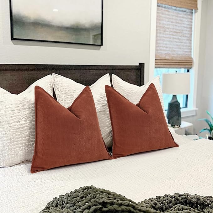 Rust Throw Pillow Covers 24x24 Set of 2 Chenille Fall Pillow Covers with Elegant Design Soft and Luxurious Decorative Throw Pillows for Couch, Bed, and Home Decor