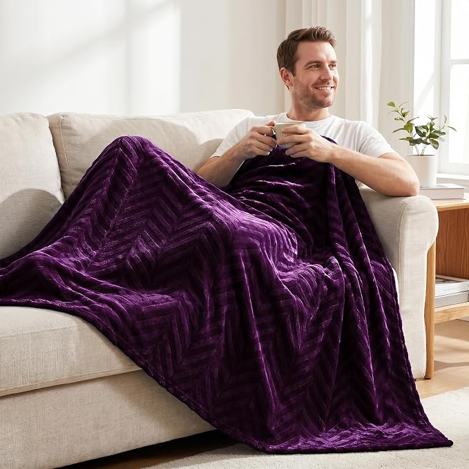 Whale Flotilla Flannel Fleece Fall Throw Blanket for Couch, Purple | Lightweight Breathable Soft Sofa Throws, Plush Fluffy Chevron Design Decorative Blankets for Home Life, 50x60 Inch