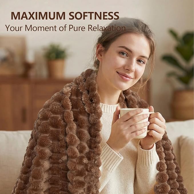 Excervent Big 3D Clouds Stylish Blanket for Bed, 50x70 Inches, Mocha | Decorative Fuzzy Flannel Fleece Throw Blanket for Sofa Bed Couch, Super Soft Cozy, Suitable for All Seasons