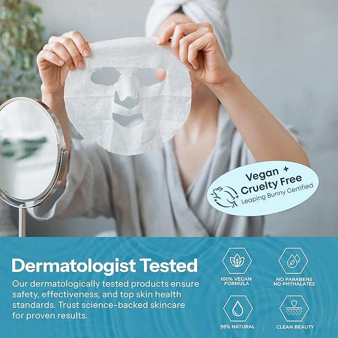 Hyaluronic Acid & Collagen Sheet Mask - Hydrating, Anti-Aging, Firming - Dermatologist Tested Korean Skincare - Clean Beauty, Natural Ingredients, Cruelty-Free, All Skin Types - Pack of 5