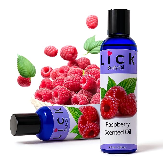 LICK Raspberry Fruit Scented Body Oil – Lightweight Daily Moisturizer with Almond Oil & Vitamin E – 4 oz