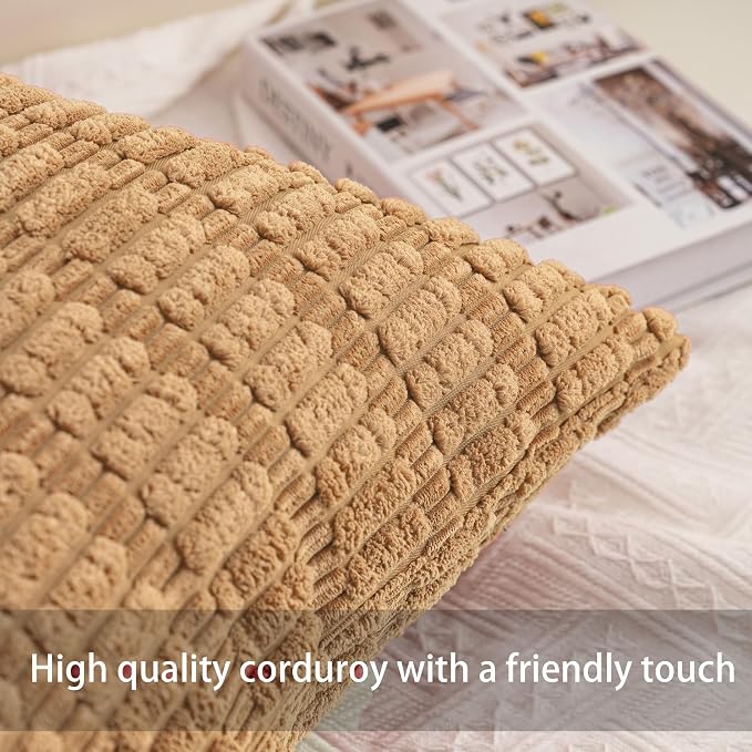 Aegero Pack of 2 Corduroy Decorative Throw Pillow Covers 16x16 Inch, Coffee | Fall Soft Striped Pillow Covers Modern Farmhouse Home Decor Christmas Throw Pillow Covers for Sofa Living Room Couch Bed