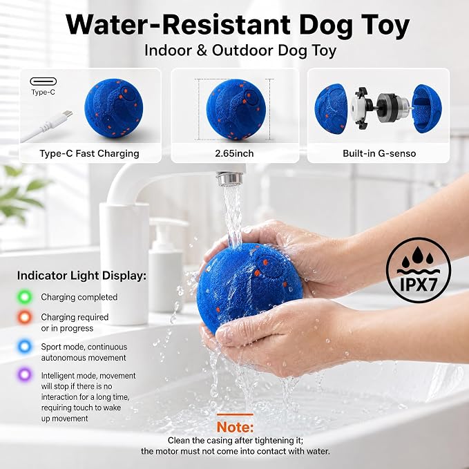 TEYYVN Interactive Dog Toy Ball,Automatic Interactive Dog Ball- Self Moving Toy for Small Medium | Motion Activated, Durable ChewProof ETPU Material, USB Rechargeable, Relieves Boredom