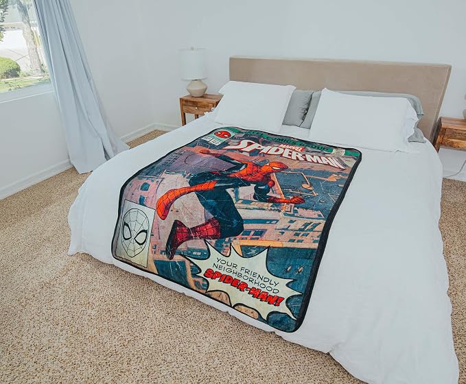 Spider-Man Marvel Comics Friendly Neighborhood Fleece Throw Blanket | Soft Polyester Cover for Sofa, Bed | 45 x 60 Inches