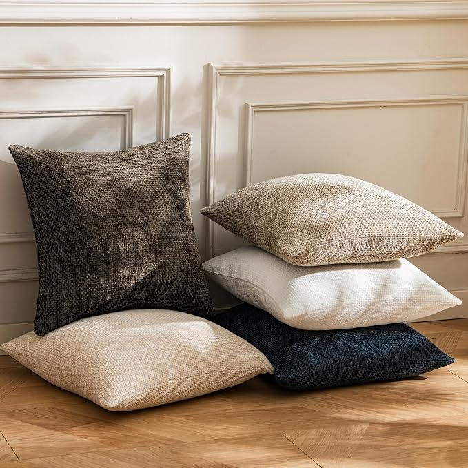 a moment Dark Brown Chenille Throw Pillow Covers 18x18 Inch Pack of 2 Modern Decorative Throw Pillow Covers Farmhouse Cross Covers Home Decor for Sofa Bedroom Living Room