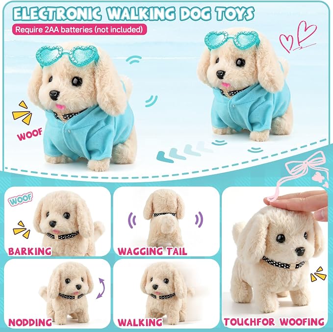 Dog Toys for Kids Girls Age 3-6, Walking&Barking Puppy Toys with Backpack