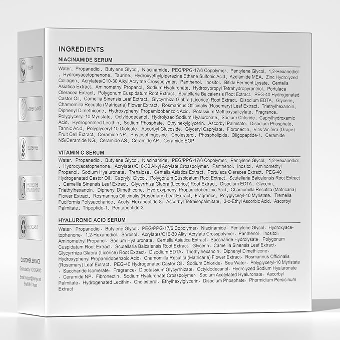 Hyaluronic Acid Face Serum,Vitamin C Facial Serum,Niacinamide Serum,Facial Skin Care Set Serum for Plumping,Anti-Aging/Wrinkle,Brightening,Ultra-Hydrating Hyluronic Acid Serum- Pack of 3,All Skin Type
