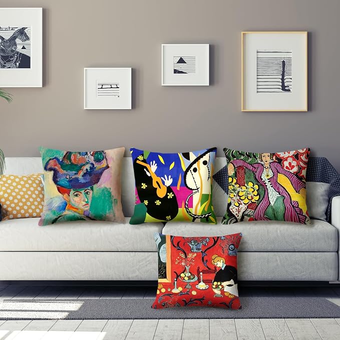 Matisse Pattern Throw Pillow Covers 18x18 inches Set of 4 Abstract Art Painting Pillow Cases Aesthetic Decorative Cushion Covers for Sofa Couch Living Room