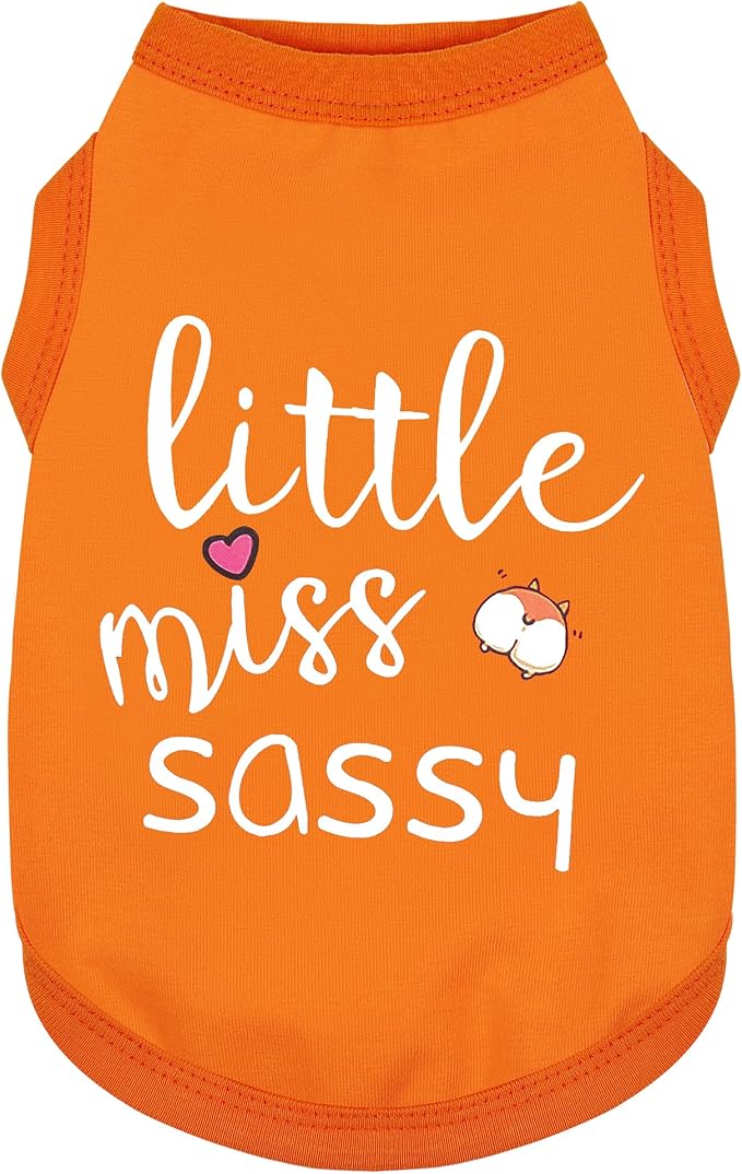 Dog Clothes Fashionable Sleeveless Pet Vest: 'Little Miss Sassy' Printed Cotton Dog Shirt, Ideal for Small, Medium, and Large Breeds, Ensuring Comfort and Breathability Orange XXL