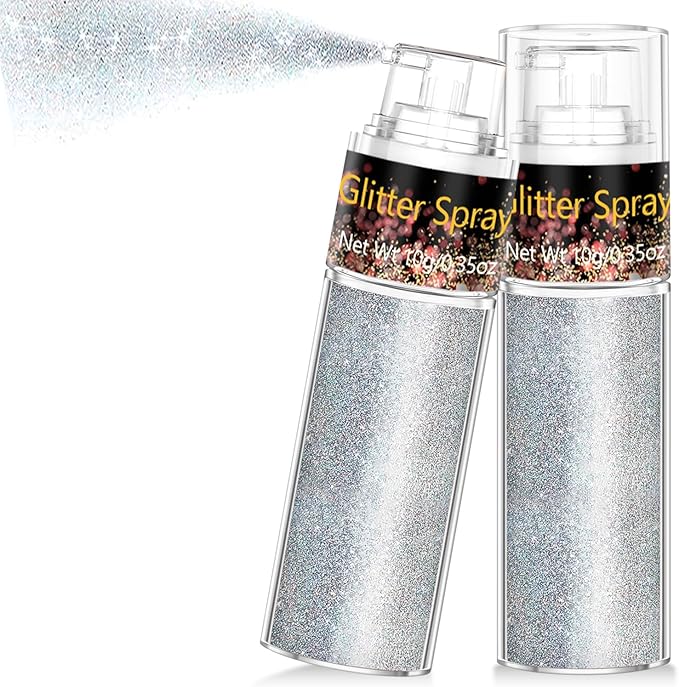 Hair and Body Glitter Spray, 1PC Silver Glitter Hairspray Dry Powder Makeup for Clothes, Festival Rave Prom Loose Sparkle Powder,Holographic Ultra Fine Resin Glitters for Crafts (1PC Silver)