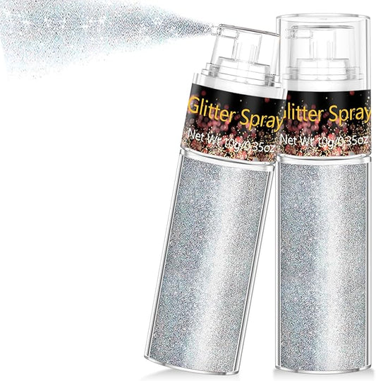 Hair and Body Glitter Spray, 1PC Silver Glitter Hairspray Dry Powder Makeup for Clothes, Festival Rave Prom Loose Sparkle Powder,Holographic Ultra Fine Resin Glitters for Crafts (1PC Silver)