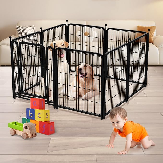 Getlay Dog Fence Outdoor 40inch 8 Panels with Door, Puppy Playpen Indoors, Metal Dog Pen Heavy Duty Pet Puppy Exercise Pen for Rv Camping Garden Yard, Wide Door Low Threshold Total 17.7 Ft Long