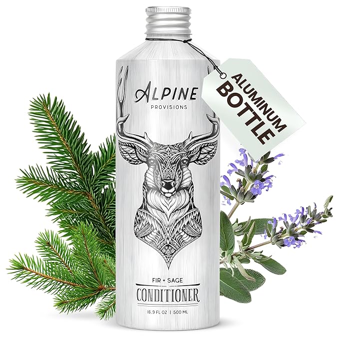 Alpine Provisions Natural & Organic Conditioner with Fir & Sage – Moisturizing Hair Conditioner with Aloe Vera, Sunflower Oil & Essential Oils – Sulfate-Free, Vegan, Plant Based – 16.9 fl oz