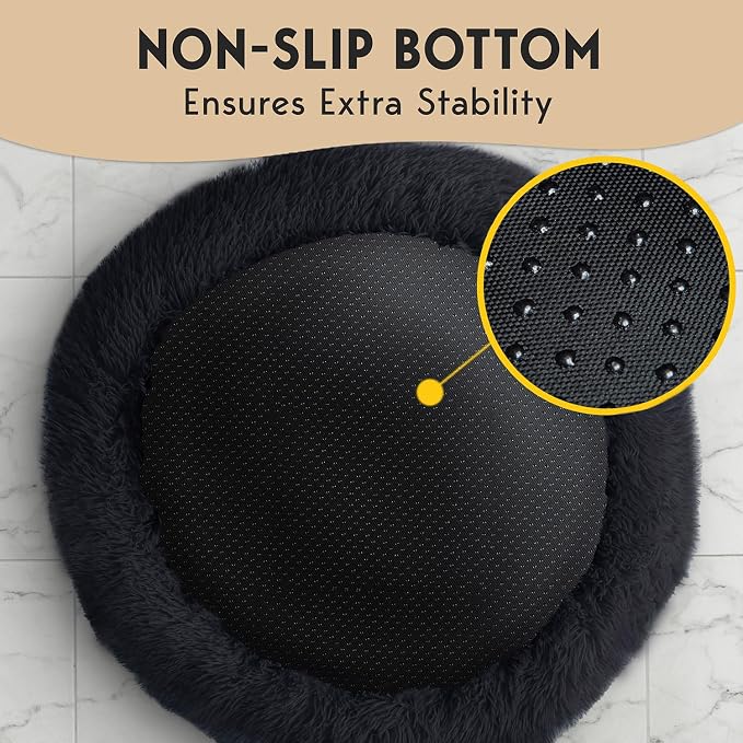 PetJett XL Dog Beds for Large Sized Dog - 45'' Extra Large Dog Bed, Anti-Slip & Washable Super Soft Round Donut Bed, Fluffy Faux Fur Anti-Anxiety Premium Comfort Pet Bed, Fits Dogs up to 120 lbs