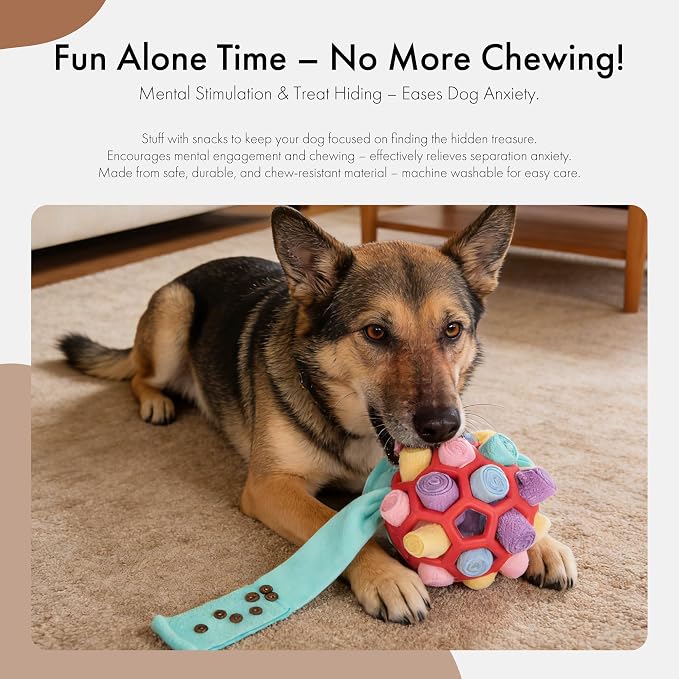 Mira's Pocket Dog Snuffle Ball Toy, Mental Stimulation Chew Toy for Dogs & Cats, 14cm Licking Mat Treat Dispensing Ball with Hollow Design, Slow Feeder for Fast Eaters (Red)