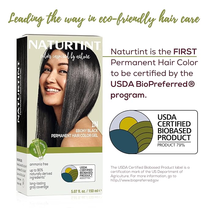 Naturtint 1N Ebony Black Permanent Hair Color (Pack of 6), Ammonia Free, Vegan, Cruelty Free, up to 100% Gray Coverage, Long Lasting Results (Packaging may vary)