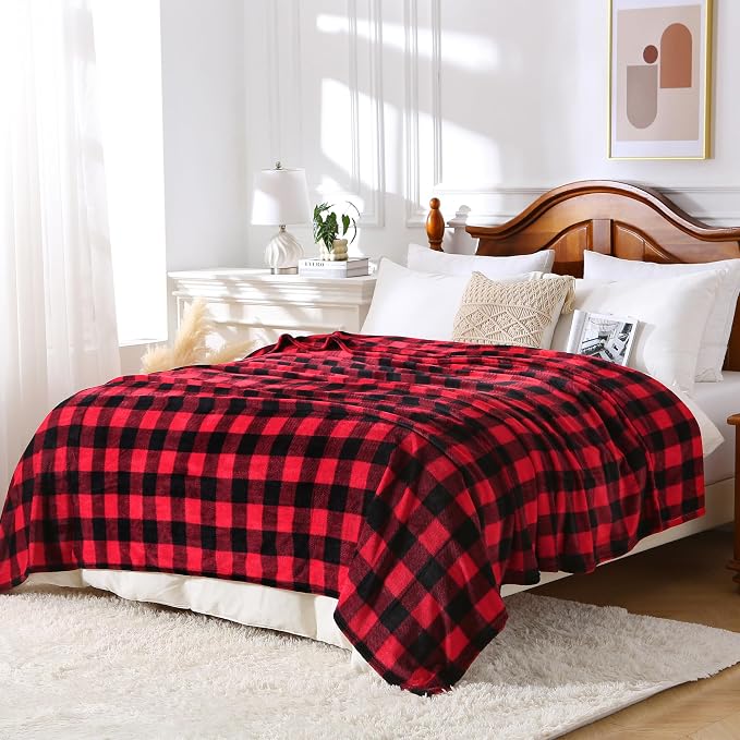 Viviland Checkered Blanket King Size 90x108 Inches | Soft Fuzzy Cozy, Buffalo Plaid, Microfiber, For Bed