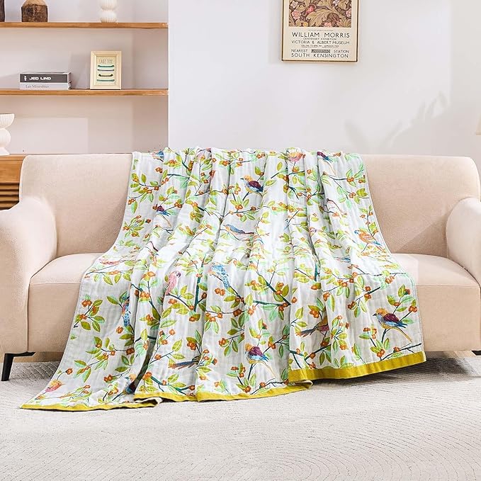XIBLC Boho Throw Blanket for Bed, 100% Cotton Soft Rustic Quilt Fall Blanket, 80"x90" Floral Printed Farmhouse Decor Bed Blankets, All Season Rustic Reversible Bohemian Throw Quilt