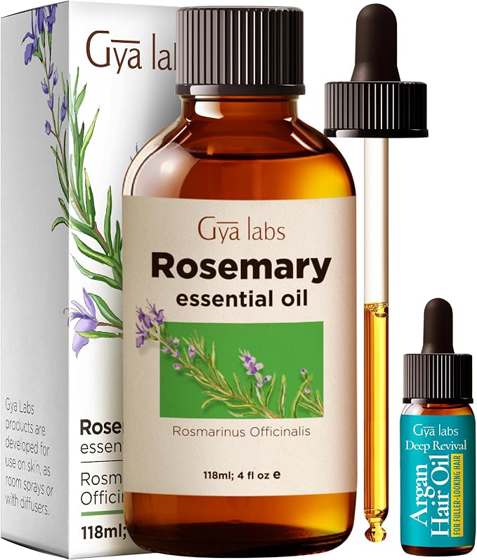 Rosemary Essential Oil 4 Fl Oz for Hair Care Aromatherapy Diffuser and DIY | Leaf extracted formula, suitable for frizzy hair, scalp, skin and nails, for relaxing massage, DIY candle scent making
