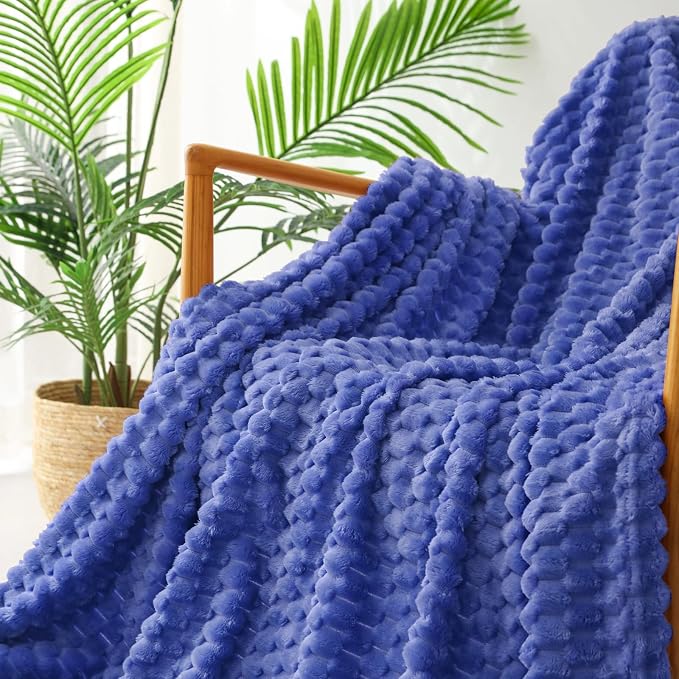 Exclusivo Mezcla 3D Fleece Queen Size Blanket for Bed, Cobalt Blue | Extra Soft Fuzzy Plush Lightweight Bed Blankets, Cozy Fluffy Decorative Blankets for All Seasons, 90x90 Inches