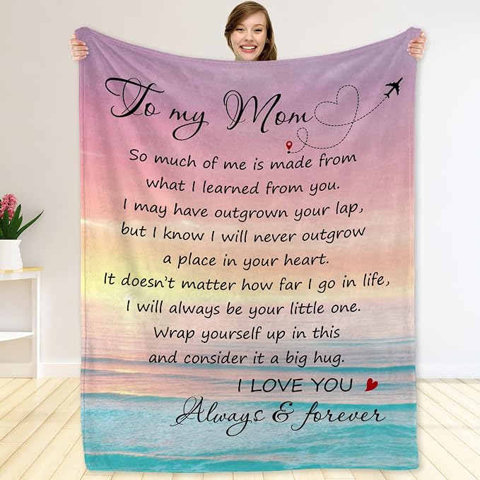 Gifts for Mom from Daughter or Son – to My Mom Blanket, Thoughtful Mothers Day, Birthday Gift, Cozy Present for Mother, Soft Flannel Throw Blanket 50x60 inches for Bed and Couch