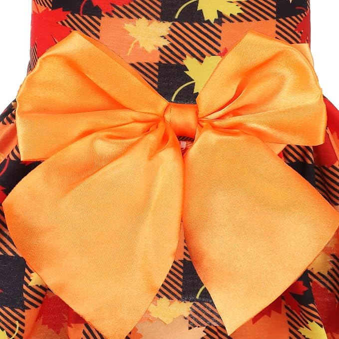 PUPTECK Plaid Dog Dress with Bow Puppy Clothes for Autumn Maple Leaf L | Puppy Doggie Pet Clothes Outfits Apparel Costume for Wedding Anniversary Holiday Photoshoot for Small Medium Large Dogs Girl