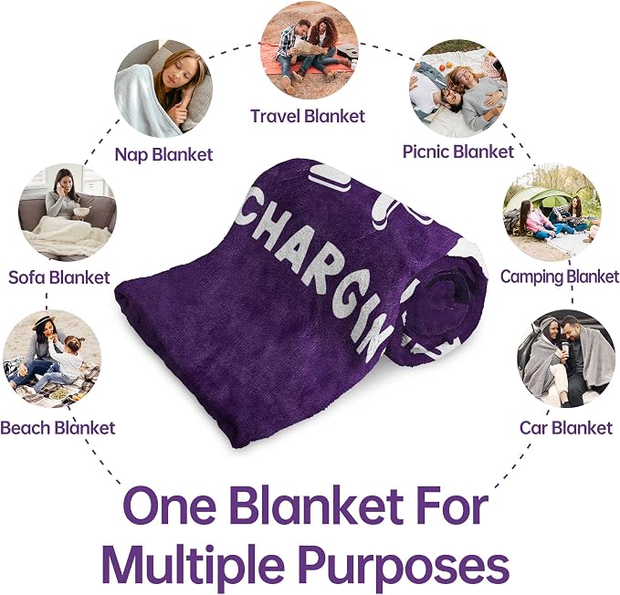 Leebbsin Funny Gifts for Wife, Anniversary Wedding Gifts for Wife | Wife is Charging Sloth Blanket 60" x 50", Purple, Christmas Mothers Day Birthday Gift for Wifey from Husband