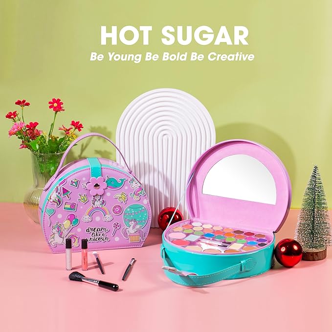 Hot Sugar Kids Makeup Kit, Girls Makeup Kit Age 4-6 7-8 10-12, Unicorn Gift for Girls Birthday Christmas (Pink)