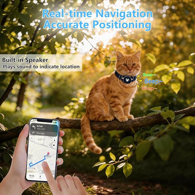 2-in-1 GPS Tracker for Cats: Smart Pet Collar with Real-Time Tracking,No Monthly Fee/Subscription (iOS & Android) Waterproof, Anti-Lost,365-Day Long Battery Life GPS Tracker Cat Collar (Blue)