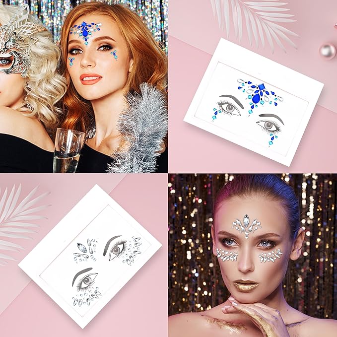 SAOROPEB Face Gems - 6 Sets Mermaid Face Jewels Temporary Tattoo Stickers Acrylic Crystal Glitter Stickers Waterproof Eye Gems Stick On Rainbow Tears Rhinestone for Party, Rave Festival