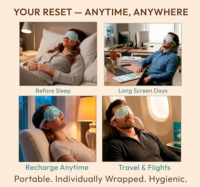 Steam Eye Mask - 16 Pack Self-Heating Warm Compress for Dry Eyes, Puffy Eyes Relief, Cornea Care, and Relaxation - Soothing & Comfortable Heated Eye Pads - Unscented