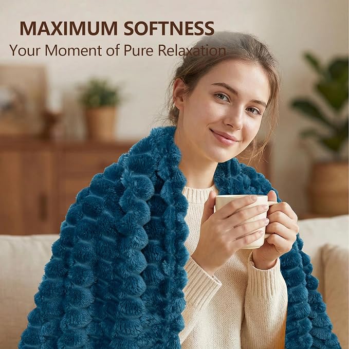 Excervent Big 3D Clouds Stylish Blanket for Bed, 50x70 Inches, Navy Blue | Decorative Fuzzy Flannel Fleece Throw Blanket for Sofa Bed Couch, Super Soft Cozy, Suitable for All Seasons