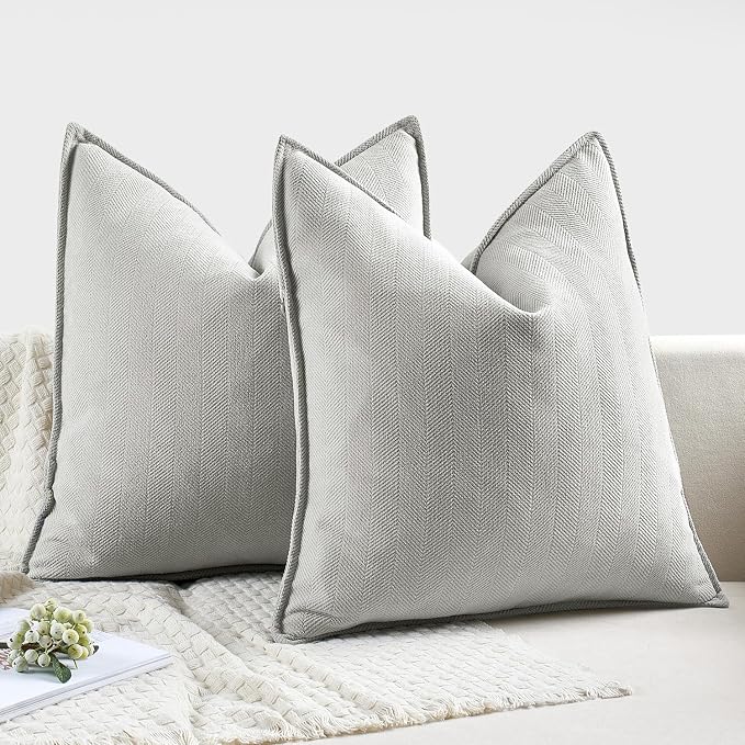MIULEE Pack of 2 Light Grey Decorative Chenille Pillow Covers 20x20 Inch | Soft Couch Throw Pillows,Farmhouse Cushion Covers with Elegant Design for Sofa,Bedroom,Living Room,Spring Home Decor