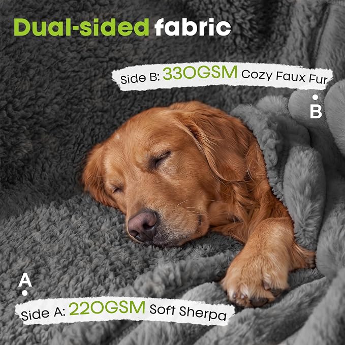 Waterproof Pet Blanket for Dogs & Cats, 27x39in, Grey | Washable Reversible Calming Pet Bed Cover, Soft Comfy Leakproof Blankets, Liquid Pee Proof Bed Couch Furniture Protection
