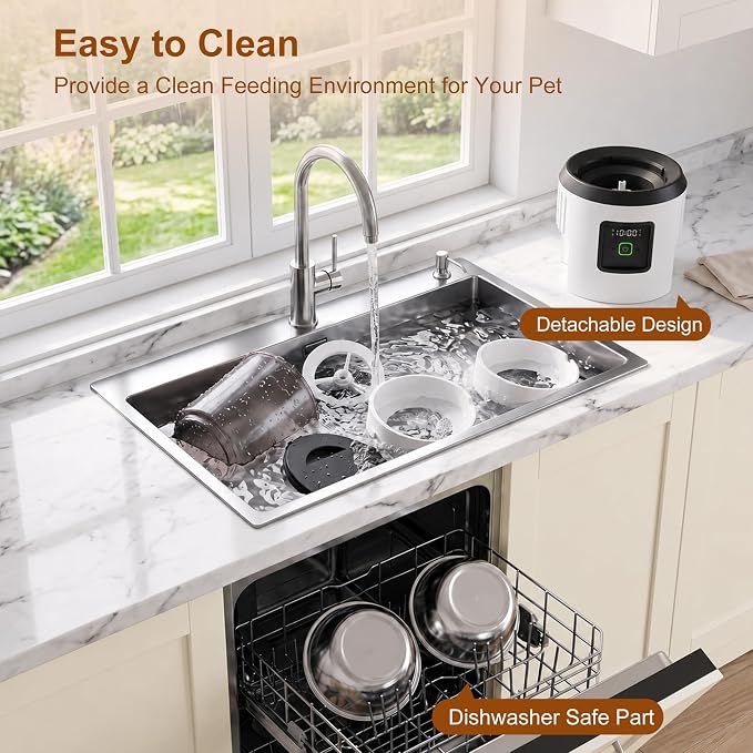 Automatic Cat Feeder for 2 Cats 4L Timed Dry Food Dispenser WiFi 9 Meals Programmable 1-15 Portion Per Day with APP Control Double Bowl Dual Power Supply with 2 Stainless Bowl for Multi-Pet Easy Clean