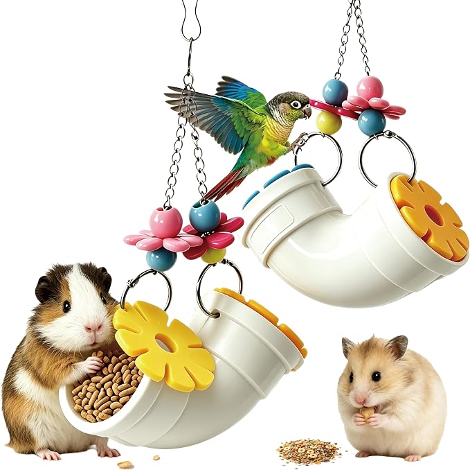 2 PCS Hanging Foraging Chew Toy Interactive Treat Dispenser, Small Animal Cage Enrichment Puzzle Feeder for Rats, Guinea Pigs, Bird,Easy to Disassemble & Clean