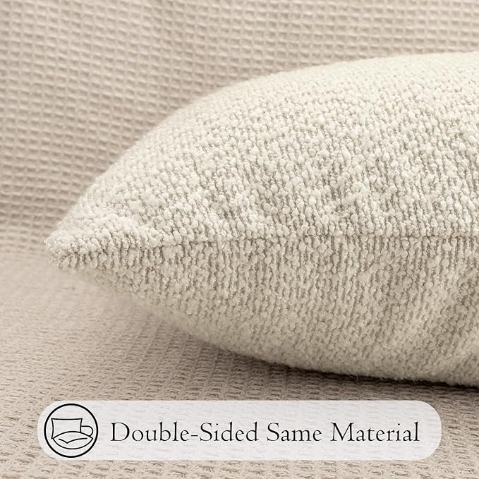JoraLion 14x26 inch Boucle Lumbar Pillow Cover, Cream Woven Texture Neutral Long Pillow Cover Breathable Cushion Case for Couch Sofa Bed Living Room Home Decor (Cover Only)