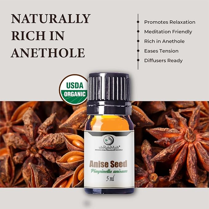 Anise Seed Organic Essential Oil - Steam Distilled Pure Pimpinella Anisum Oil for Aromatherapy, Diffusers, Soap Making, Candle Making, Cosmetic Formulations Massage DIY Personal Care - Spain - 5 ml