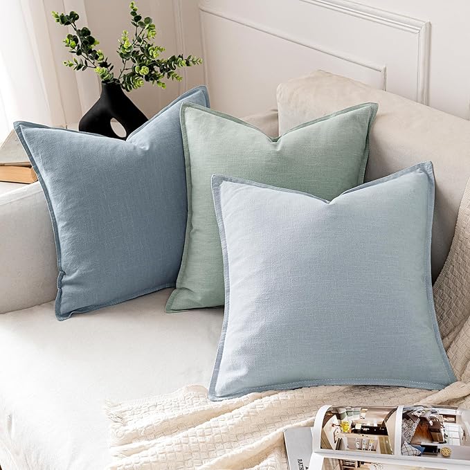 MIULEE Decorative Linen Euro Sham Pillow Covers 22x22 Inch Blue Grey | Boho Farmhouse Neutral Couch Throw Pillows for Bed, Pack of 2 Accent Coastal Modern Pillowcases, Sofa Livingroom Home Decor
