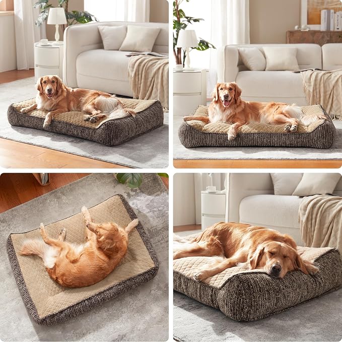 JOEJOY XL Orthopedic Dog Bed Large Size Dog, Extra Thick Big Dogs Couch Bed | Ultra Soft Extra Large Pet Bed Sofa with Bolster Sides & Removable Washable Cover, Brown, 42''x30''