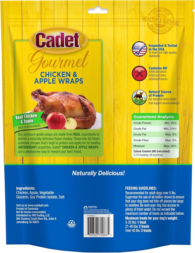 Cadet Gourmet Chicken & Apple Wrapped Biscuits Dog Treats, 28 oz | Made with real chicken & apple, dog treats wraps, crunchy healthy dog treats, great for training, for small & large breeds