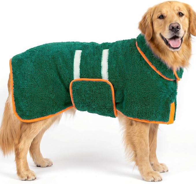 Bienbee Dog Bathrobe, Super Absorbent for Small to Large Dogs, Green XL | Dog Robes with Soft Fleece, Warm & Cozy, Adjustable Fit, and Quick Drying Coat for Baths Swimming and Grooming