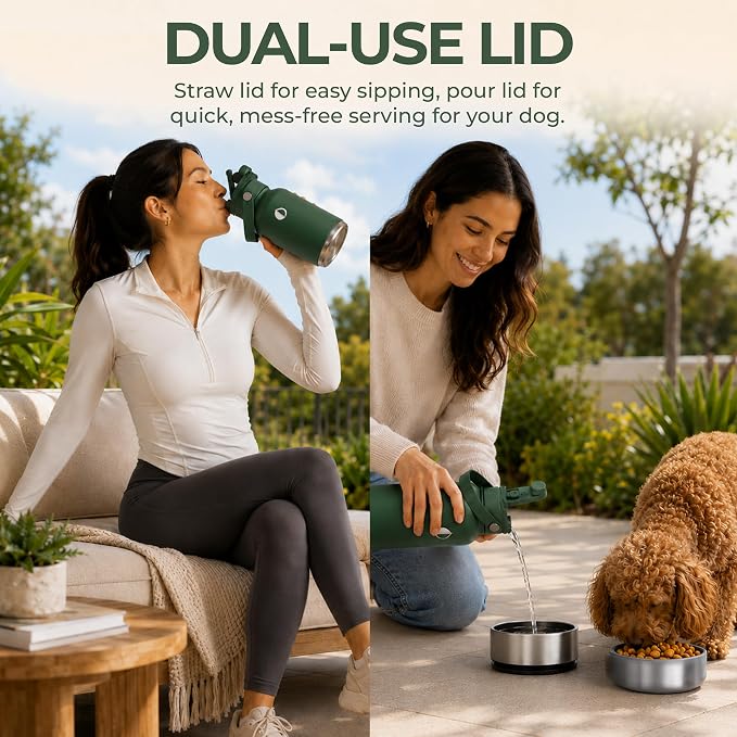 32 oz. Dog Water Bottle, Insulated Dog Travel Water Bottle, Stainless Steel Pet Water Bottle Dispenser Portable Food and Water Bowl for Dogs for Walking Dog Canteen Travel Kit