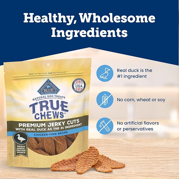 Blue Buffalo True Chews Premium Jerky Cuts Duck Dog Treats, 22 oz | Chicken-Free Recipe, Real Duck First, Made in the USA, No Artificial Preservatives